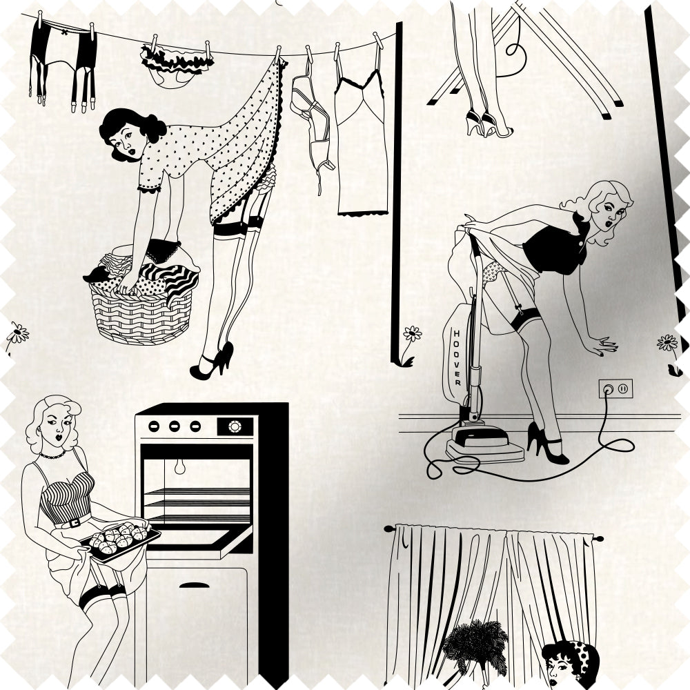 Fabric swatch retro housewives 50s kitchen utility fabric