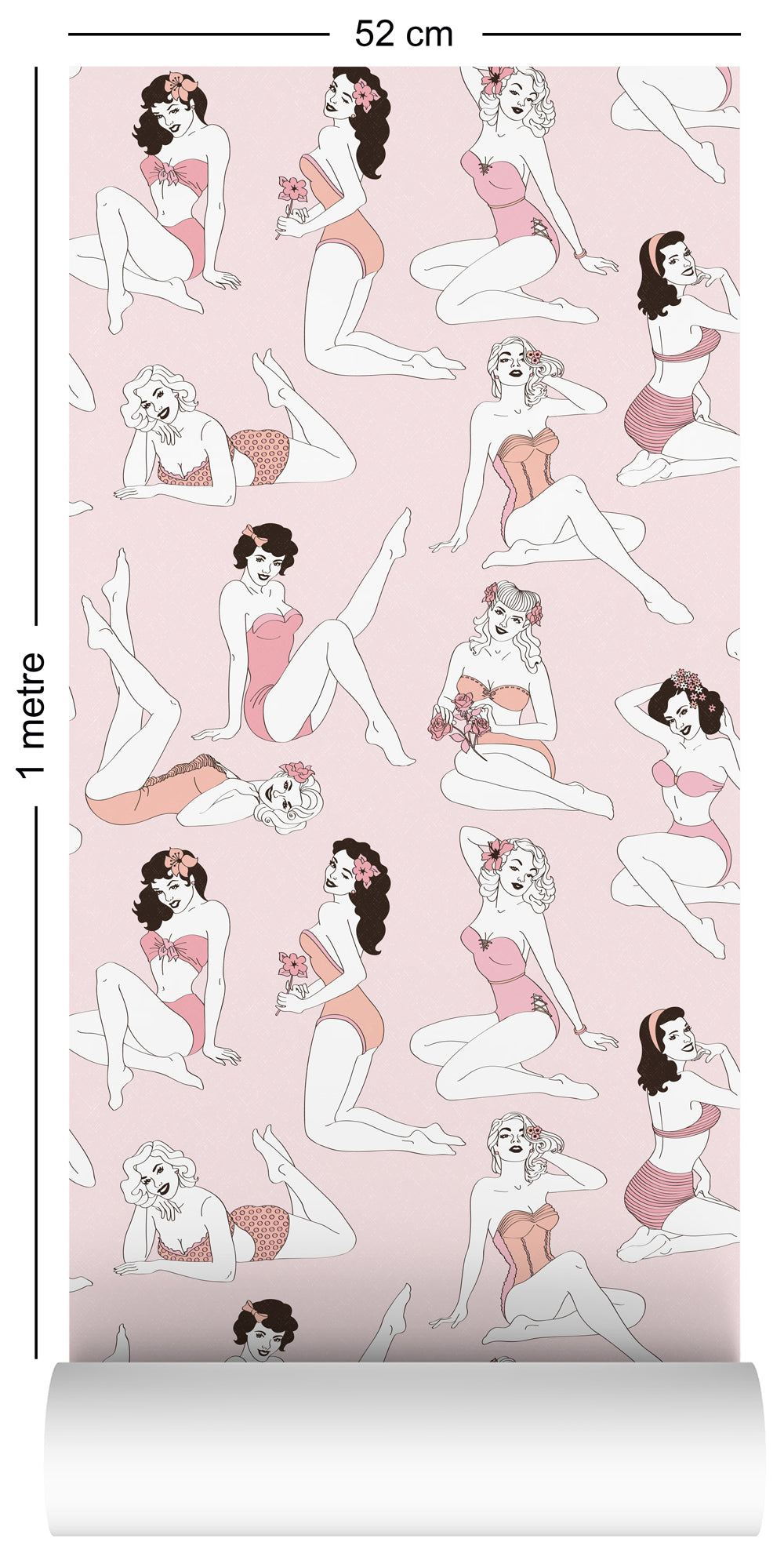1m sample pin-up girl wallpaper for powder room vintage home decor