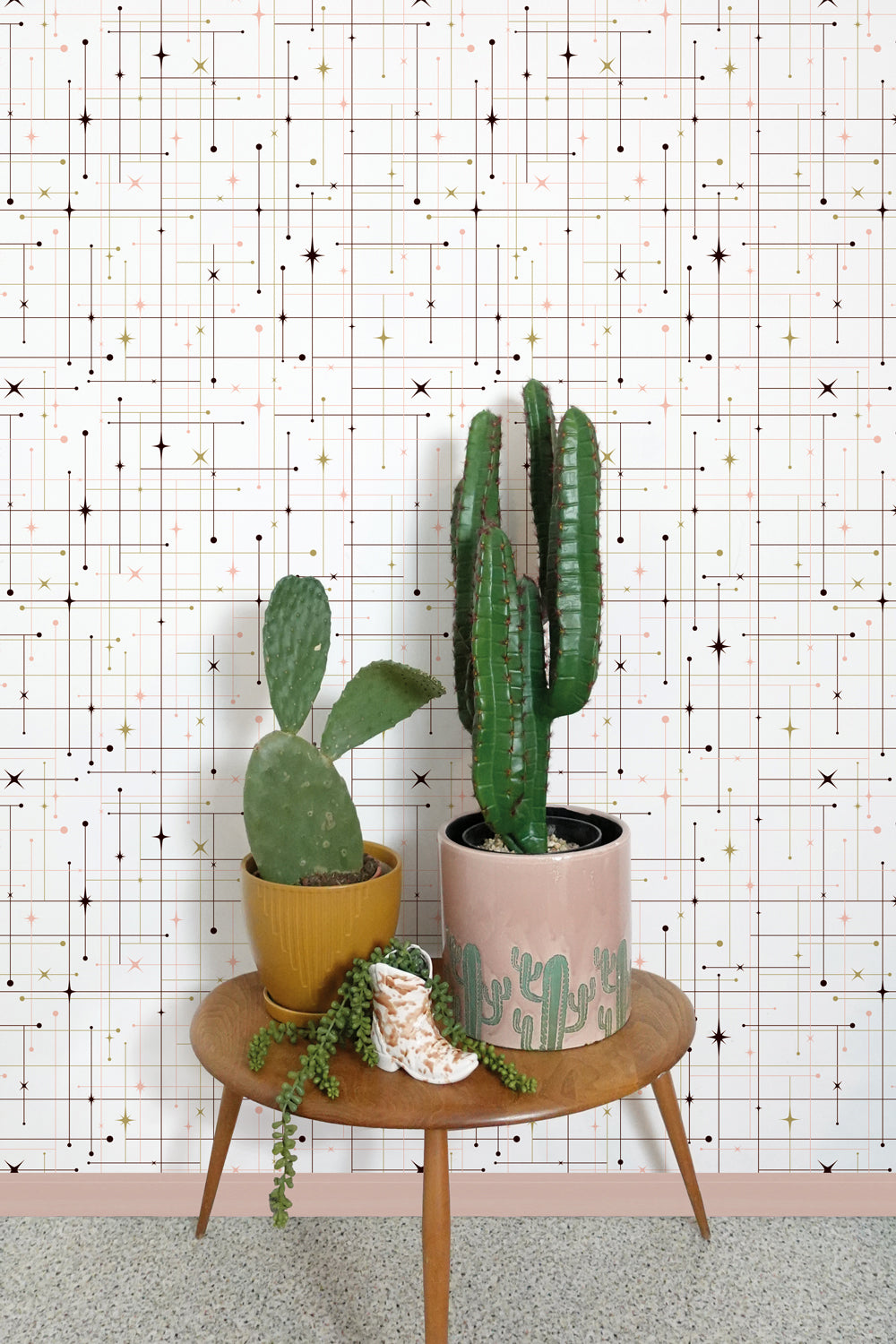 Dupenny Star-Crossed wallpaper with cactus and cowboy boots