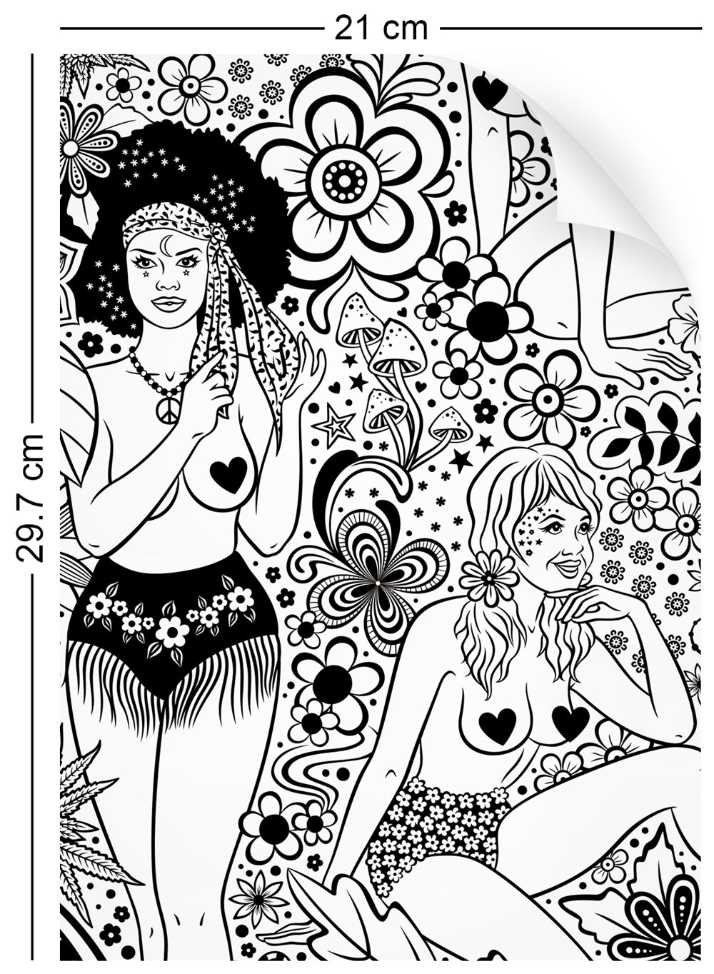 A4 sample of Summer of Love wallpaper by Dupenny in black and white colours