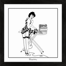 Load image into Gallery viewer, Monochrome art print of 50s housewife ironing