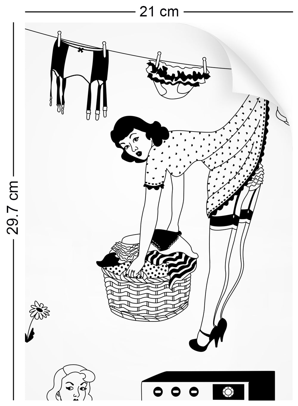 a4 wallpaper sample with retro design of 50s housewives in monochrome