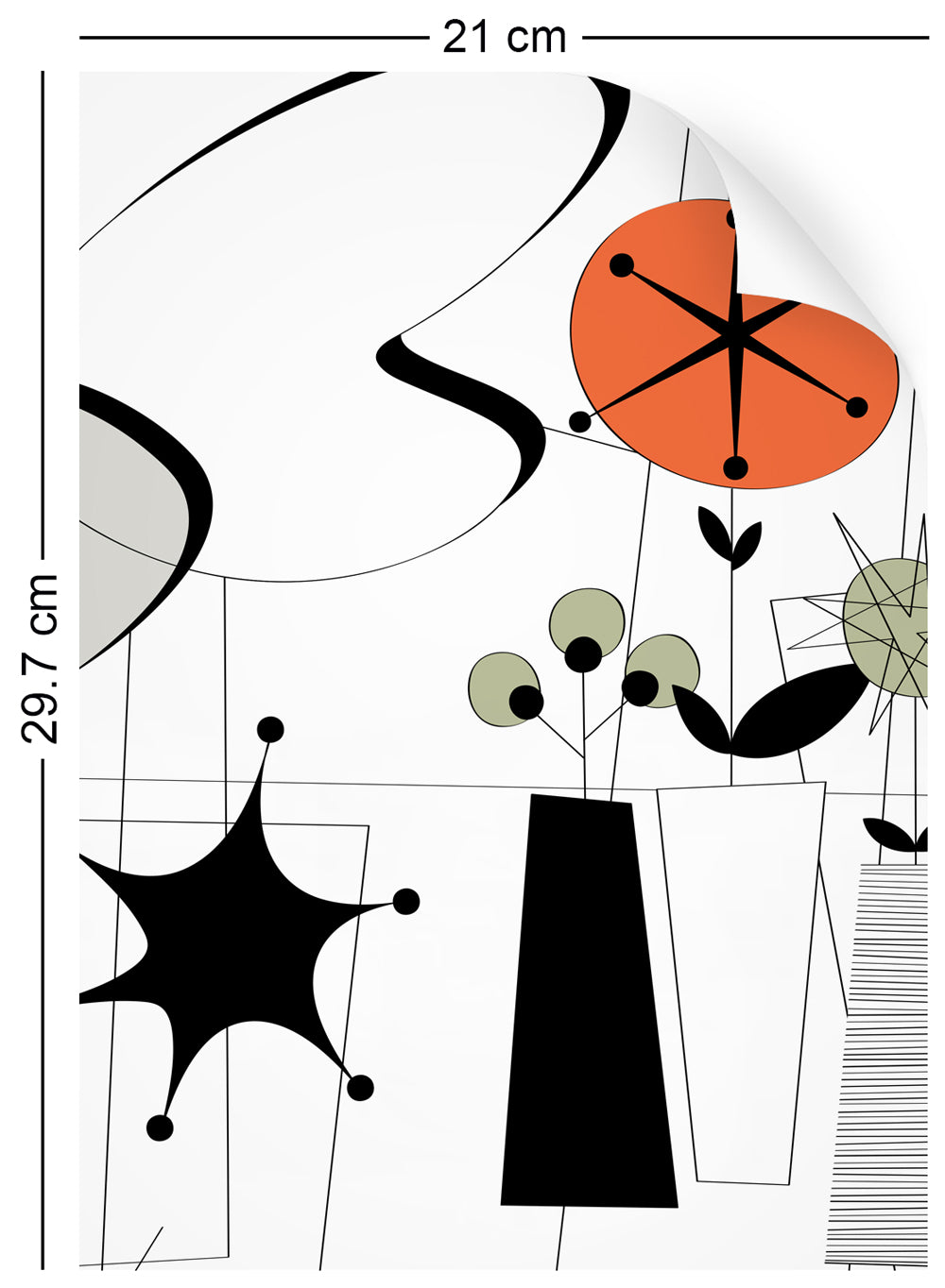 a4 wallpaper swatch with atomic fifties design in retro colours