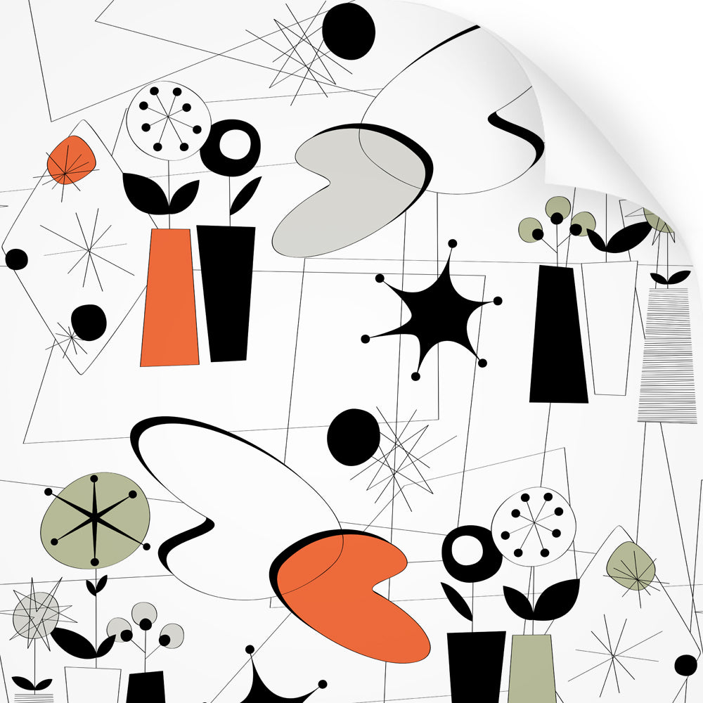 wallpaper swatch with atomic fifties design in retro colours