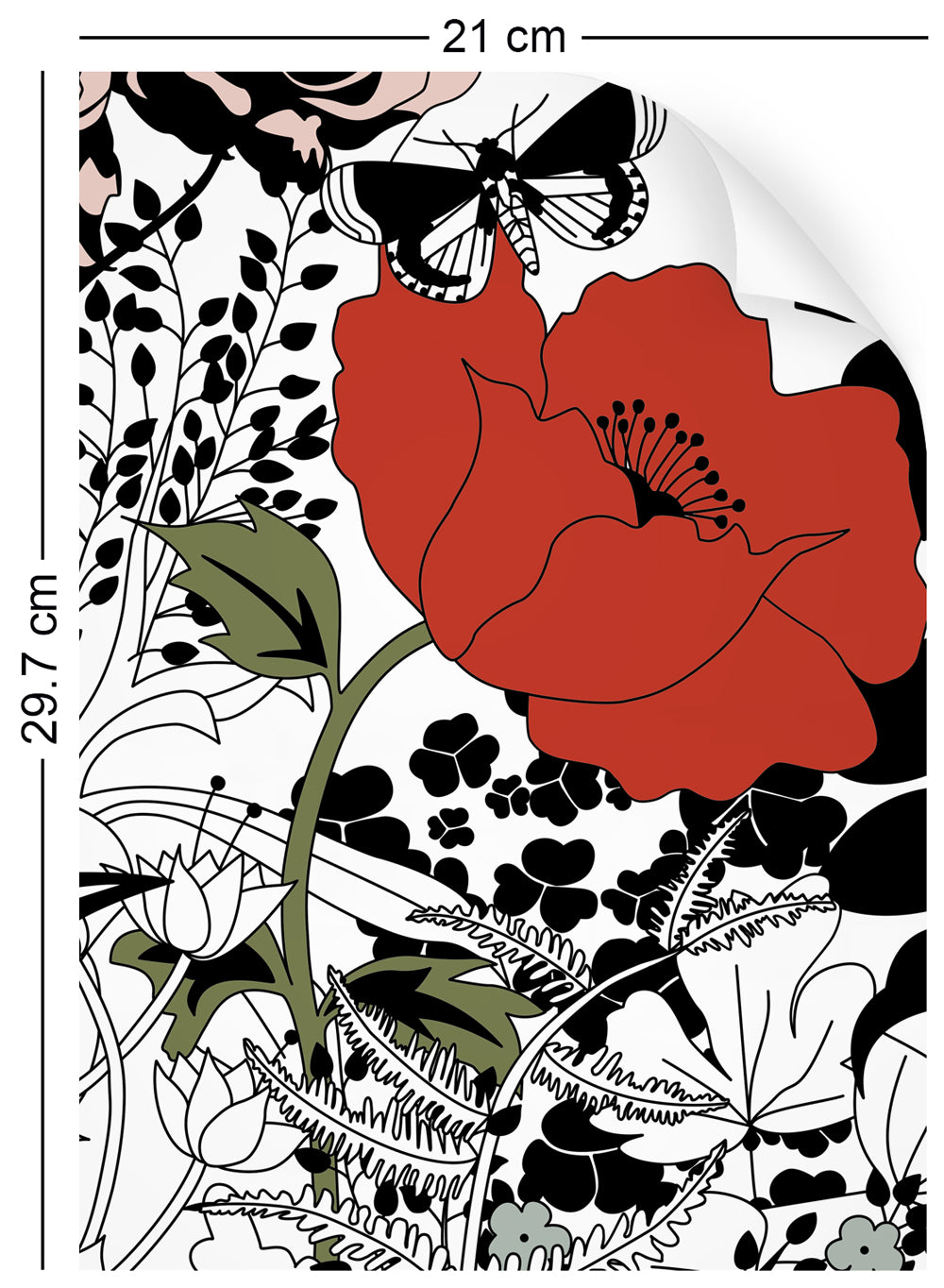 a4 wallpaper swatch with floral garden design in colour