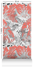 Load image into Gallery viewer, 1m wallpaper swatch with underwater mermaid design in coral colourway
