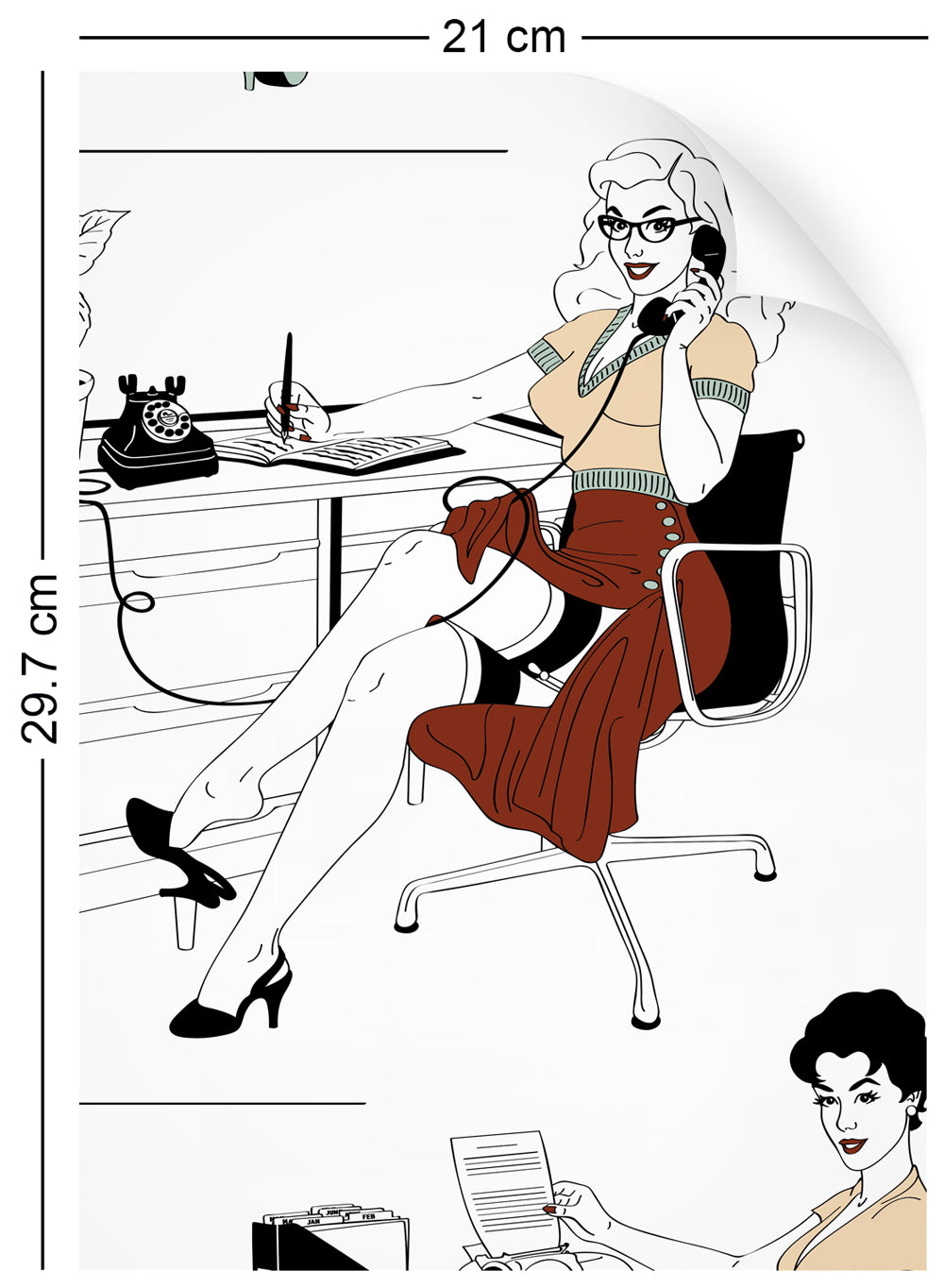 a4 wallpaper swatch with sexy office secretaries design in retro colours