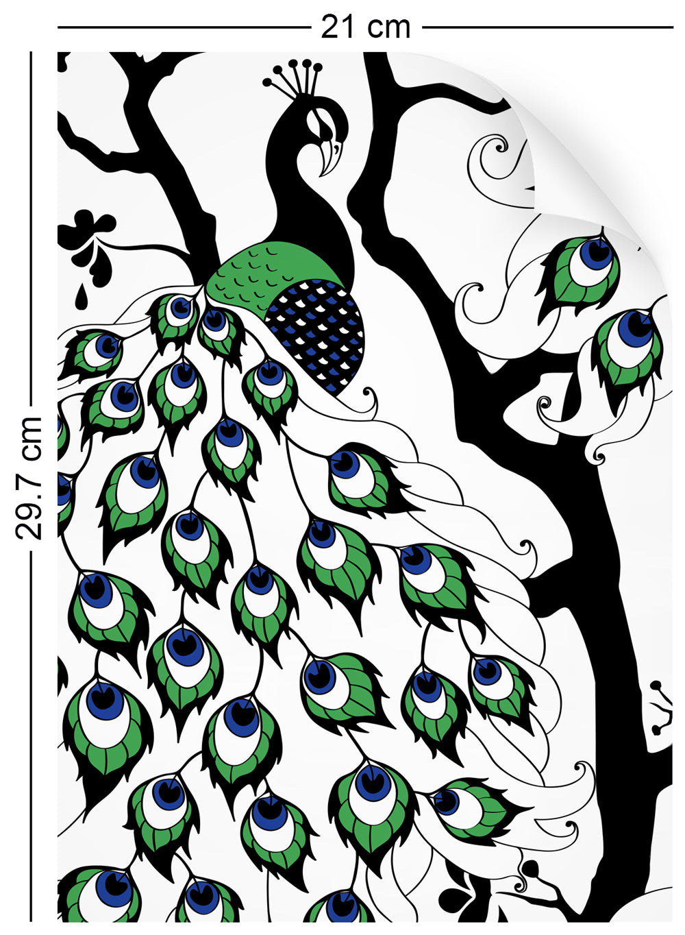 a4 wallpaper swatch with peacock design, in colour