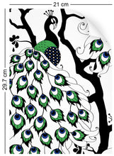 Load image into Gallery viewer, a4 wallpaper swatch with peacock design, in colour 