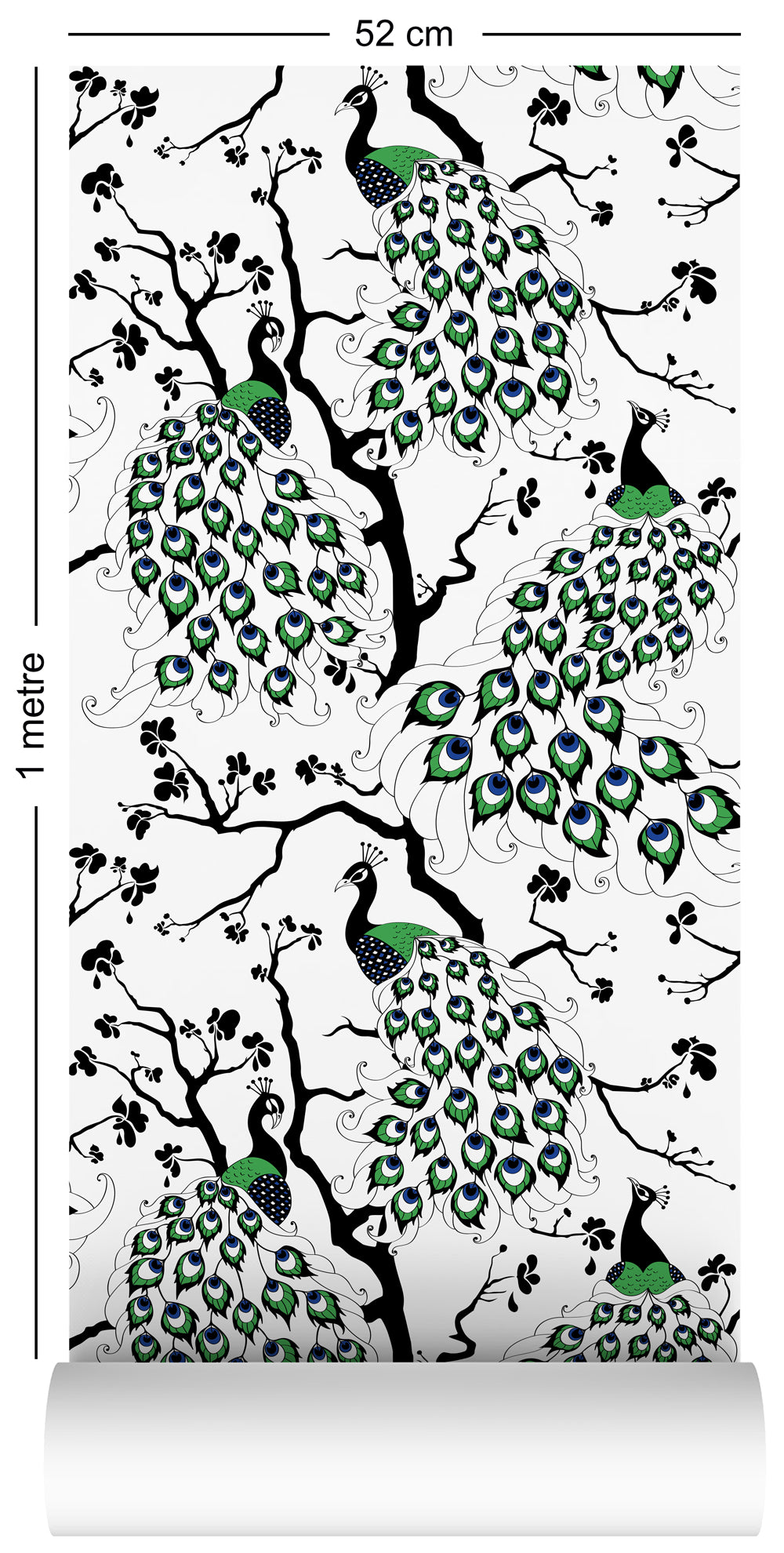 wallpaper roll with peacock design, in colour