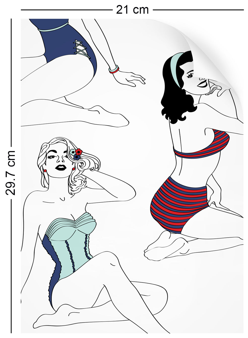 a4 wallpaper swatch with pinup girl design in retro colours