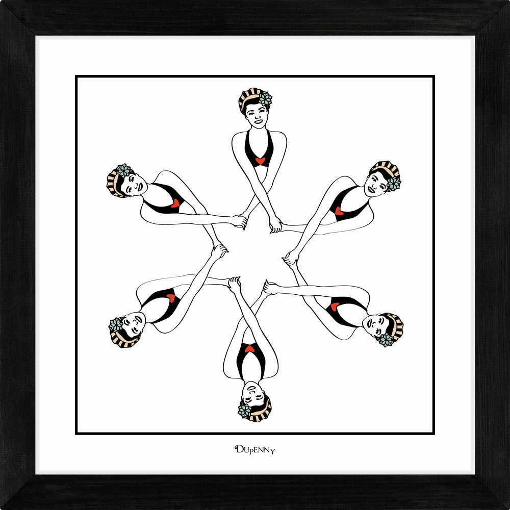 Art print featuring six synchronised swimmers.