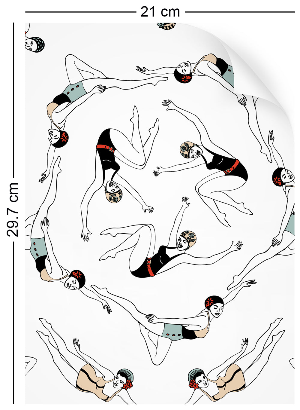 a4 wallpaper swatch with synchronised swimmer design in retro colours