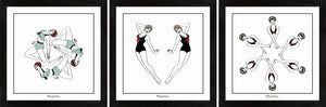 Set of three art prints featuring three synchronised swimmers.