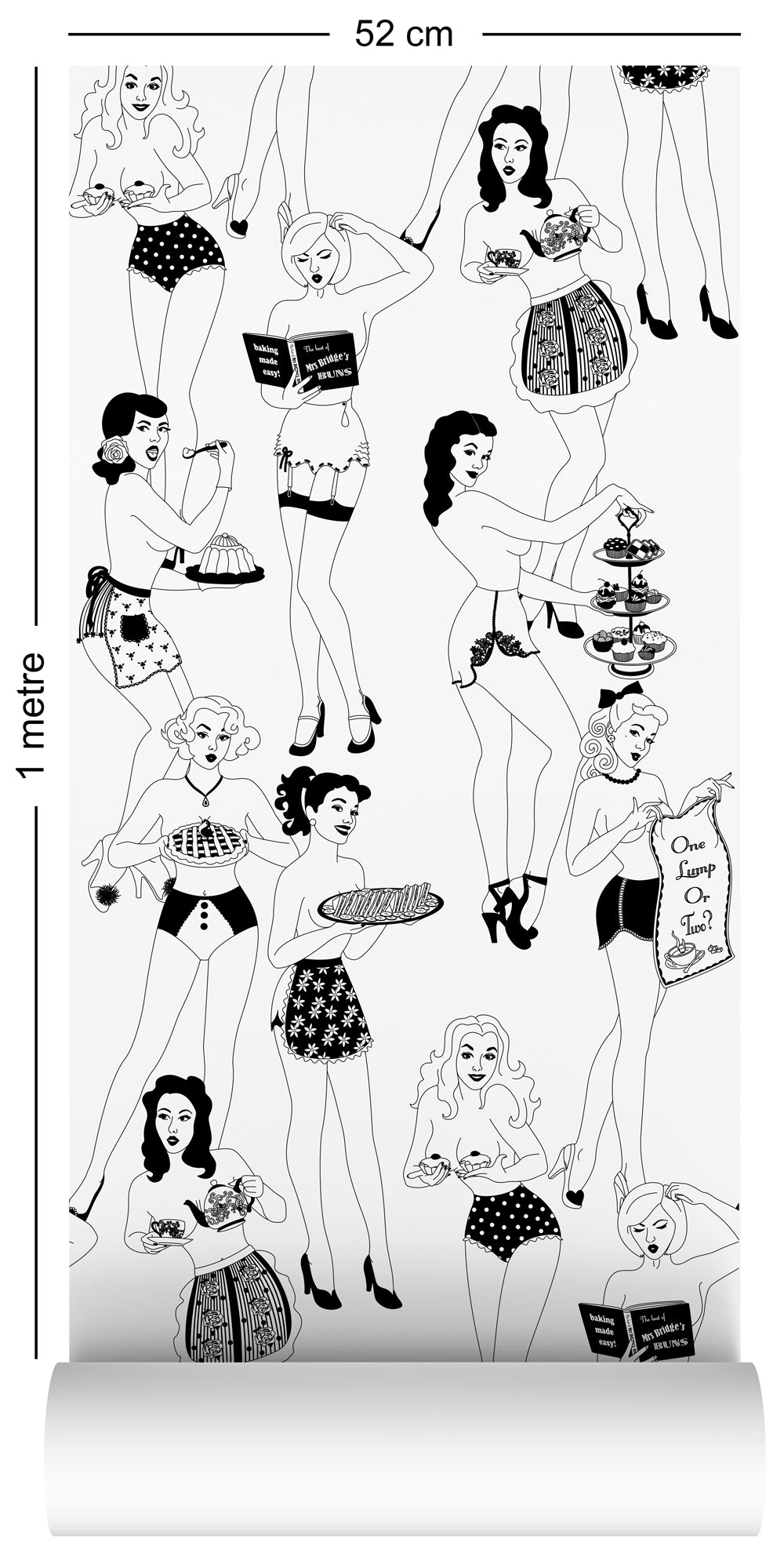 wallpaper roll with sexy retro ladies serving tea and cake