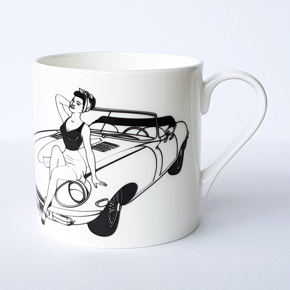 E-Type Jaguar Pinup bone china mug by Dupenny