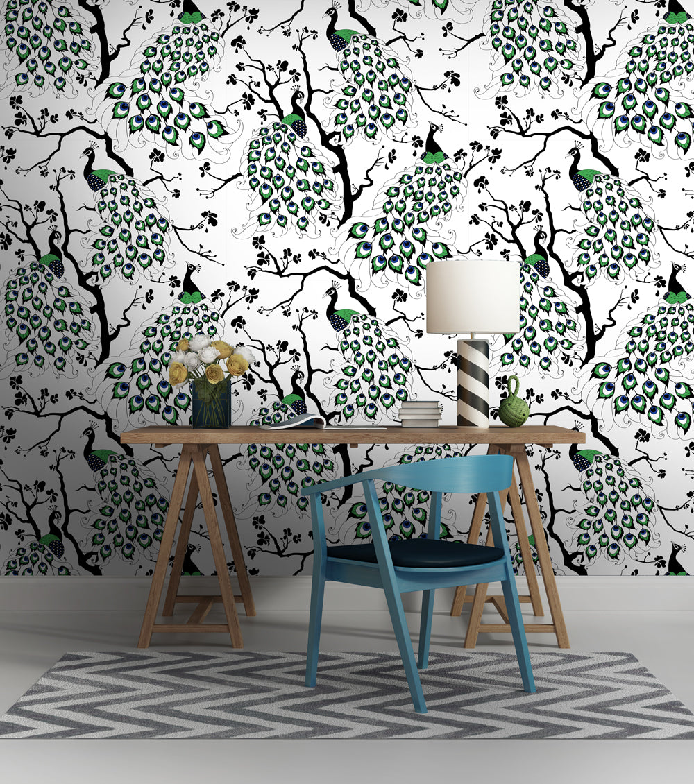 Dupenny's Peacock Wallpaper in Colour