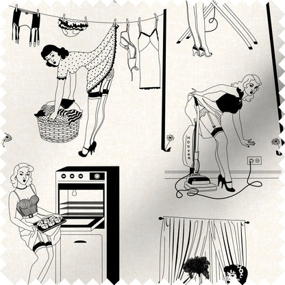 Fabric swatch retro housewives 50s kitchen utility fabric