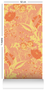 Wallpaper roll with floral wallpaper pattern design in pink, peach and lemon
