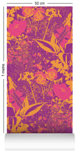 Roll of 1960s purple, magenta and orange wallpaper by Dupenny