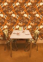 Load image into Gallery viewer, Brown granncy-chic floral wallpaper by Dupenny