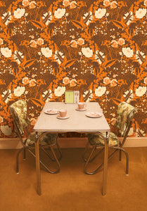 Brown granncy-chic floral wallpaper by Dupenny