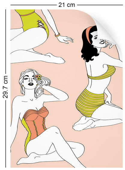 A4 sample of rockabilly 1950s pin up girl wallpaper made in the uk