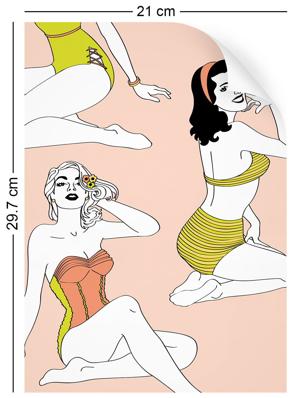 A4 sample of rockabilly 1950s pin up girl wallpaper made in the uk