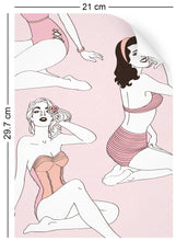 Load image into Gallery viewer, a4 wallpaper sample rockabilly 1950s pinup girls in pink