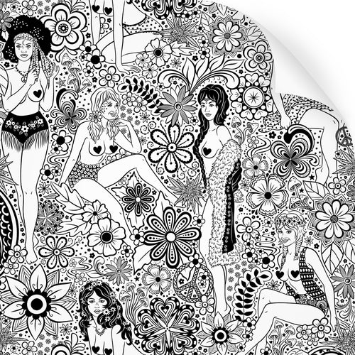 Monochrome Summer of Love flower power 60s wallpaper design by Dupenny