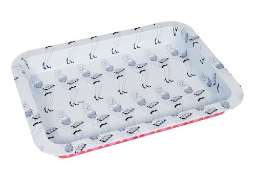 Rectangular baby changing pad with cartoon character pattern on a white background