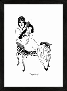 Monochrome art print of flapper girl sitting down