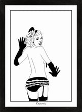 Load image into Gallery viewer, Monochrome art print of burlesque girl turning around