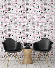 Load image into Gallery viewer, room shot with phone box call card wallpaper design in pink.