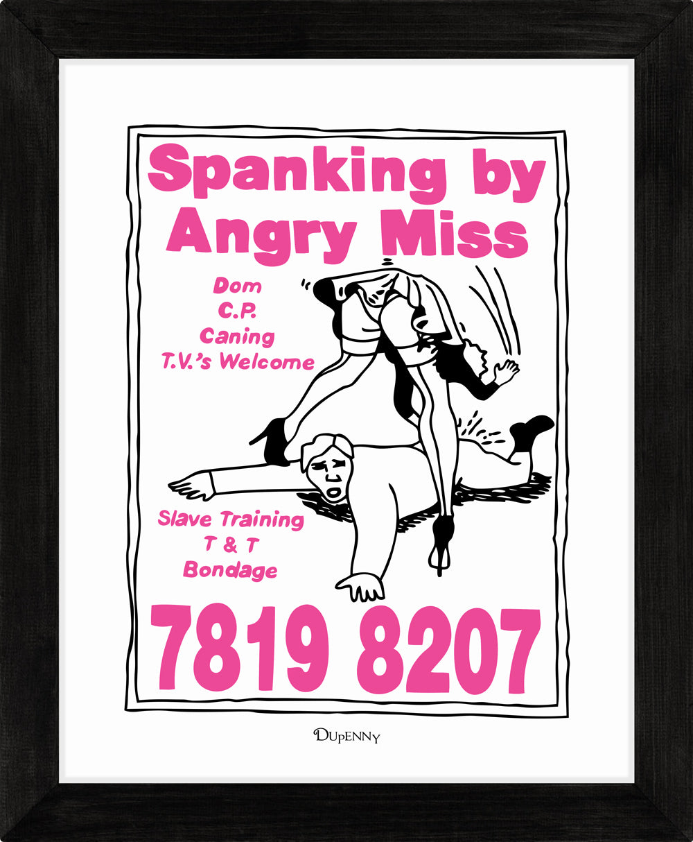 Bright pink art print based on phone box call cards