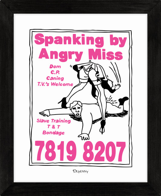 Bright pink art print based on phone box call cards