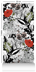 wallpaper roll with floral garden design in colour