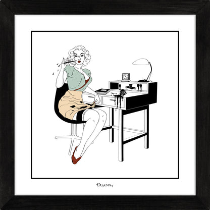Illustrated art print of sexy secretary in the workplace.