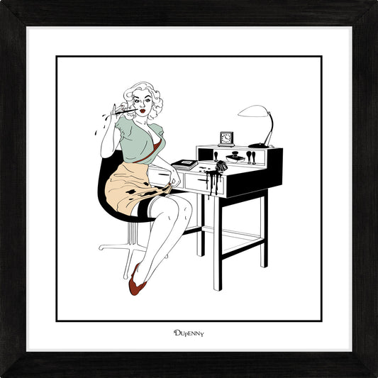 Illustrated art print of sexy secretary in the workplace.