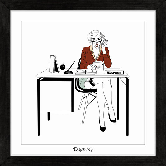 Illustrated art print of sexy secretary in the workplace.