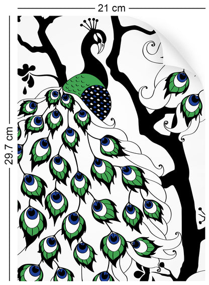 a4 wallpaper swatch with peacock design, in colour 