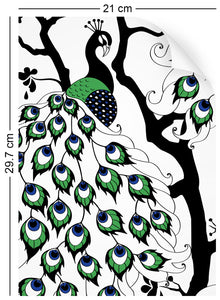 a4 wallpaper swatch with peacock design, in colour 