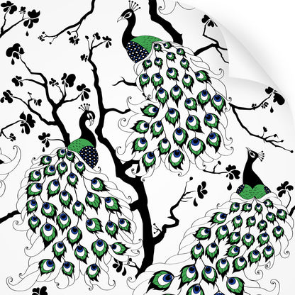 wallpaper swatch with peacock design, in colour 