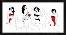 Load image into Gallery viewer, Framed art print featuring retro four pin up ladies