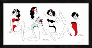 Framed art print featuring retro four pin up ladies