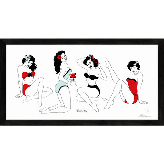 Framed art print featuring retro four pin up ladies