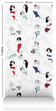Load image into Gallery viewer, wallpaper roll with pinup girl design in retro colours