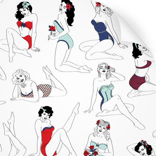 wallpaper swatch with pinup girl design in retro colours