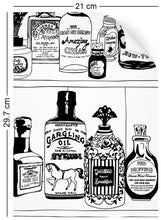 Load image into Gallery viewer, a4 wallpaper swatch with victorian apothecary design in black and white