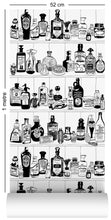 Load image into Gallery viewer, 1m wallpaper swatch with victorian apothecary design in black and white